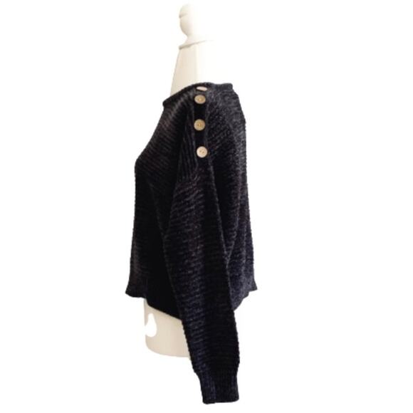 Poof Apparel Sweater Cropped Charcoal Gray Chenille Drop Shoulder Top Large NEW - Picture 5 of 12